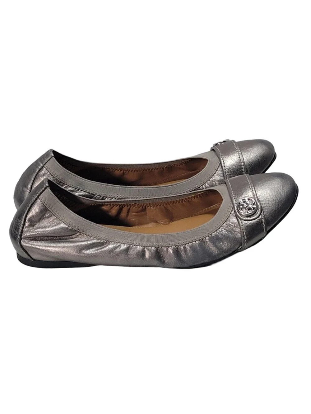 Coach Chelsey Ballerina Flats Silver Metallic Leather Size 10B